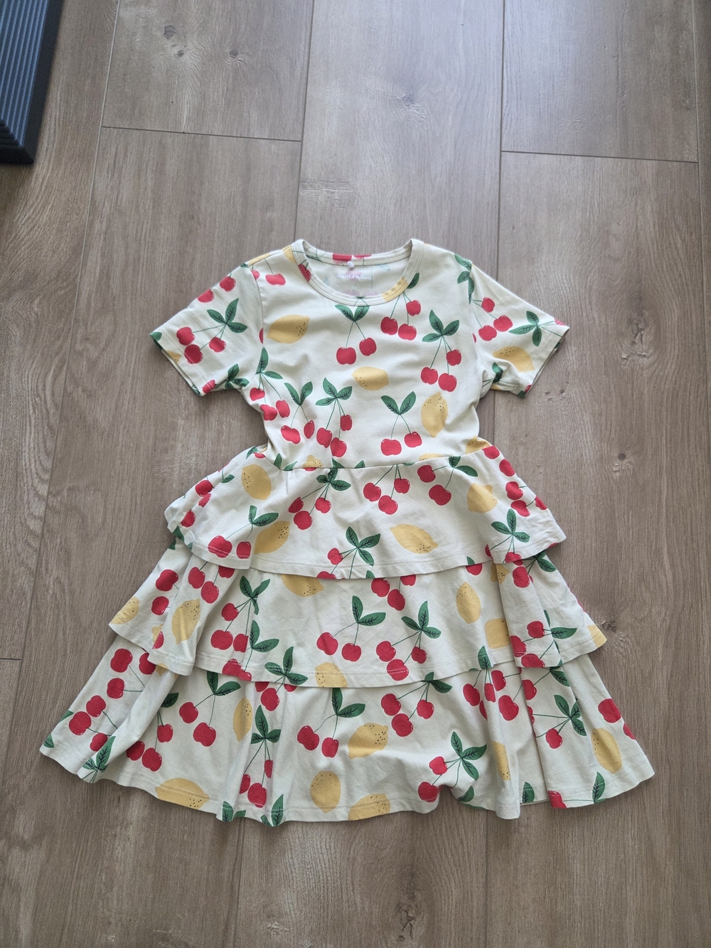 Mini Rodini Cream Dress with Red Cherry & Yellow Lemon Print